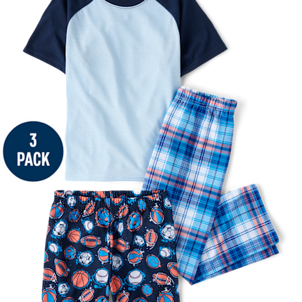 Boys Sports Plaid 3-Piece Pajama Set - whiteBoys Sports Plaid 3-Piece Pajama Set - white