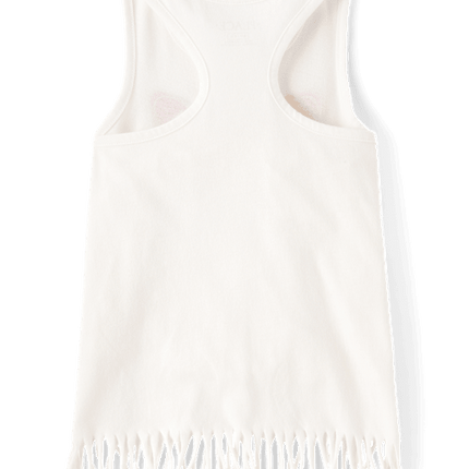 Girls Graphic Fringe Tank Top - whiteGirls Graphic Fringe Tank Top - white