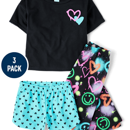 Girls Heart 3-Piece Pajama Set - blackGirls Heart 3-Piece Pajama Set - black