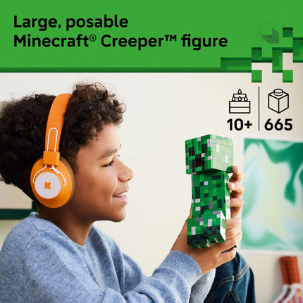 LEGO Minecraft The Creeper Kids Toy - Minecraft Toy for Gaming Fans - Room Decor for Gamers 10 and Up - Poseable Action Figure with 1st Version Minifigure - Cool Gift for Boys and Girls - 21276