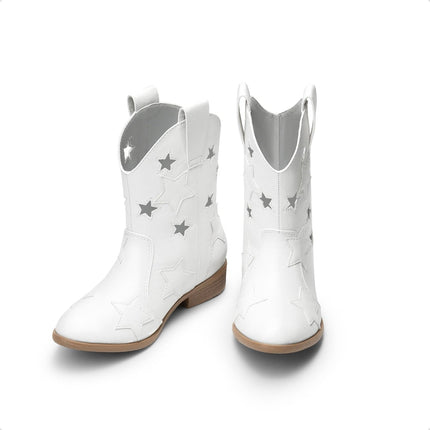 DREAM PAIRS Girls Cowgirl Boots Mid Calf Glitter Cowboy Western Boots Toddler Girls Star Riding Shoes