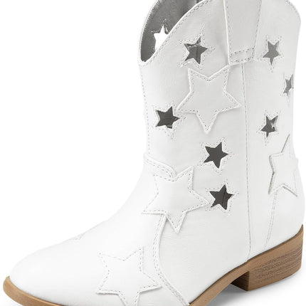 DREAM PAIRS Girls Cowgirl Boots Mid Calf Glitter Cowboy Western Boots Toddler Girls Star Riding Shoes