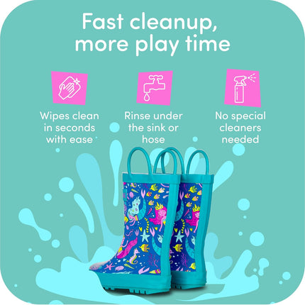 Kids Rain Boots for Girls & Boys – Waterproof Natural Rubber Toddler Rain Boots with Non-Slip Outsole & Easy Pull Handles – Solid, Pattern & Glitter Designs