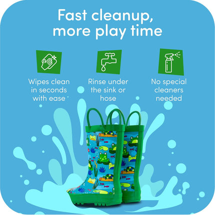 Kids Rain Boots for Girls & Boys – Waterproof Natural Rubber Toddler Rain Boots with Non-Slip Outsole & Easy Pull Handles – Solid, Pattern & Glitter Designs