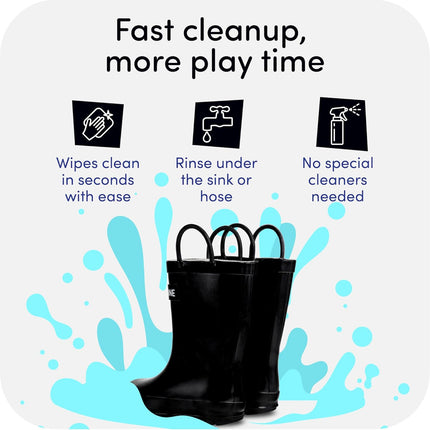 Kids Rain Boots for Girls & Boys – Waterproof Natural Rubber Toddler Rain Boots with Non-Slip Outsole & Easy Pull Handles – Solid, Pattern & Glitter Designs