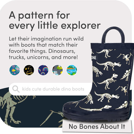 Kids Rain Boots for Girls & Boys – Waterproof Natural Rubber Toddler Rain Boots with Non-Slip Outsole & Easy Pull Handles – Solid, Pattern & Glitter Designs