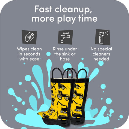 Kids Rain Boots for Girls & Boys – Waterproof Natural Rubber Toddler Rain Boots with Non-Slip Outsole & Easy Pull Handles – Solid, Pattern & Glitter Designs