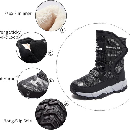 Boys Snow Boots Winter Waterproof Slip Resistant Cold Weather Shoes (Toddler/Little Kid/Big Kid)