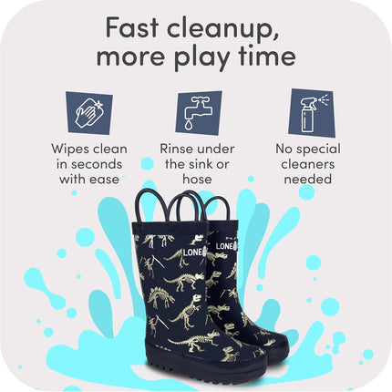 Kids Rain Boots for Girls & Boys – Waterproof Natural Rubber Toddler Rain Boots with Non-Slip Outsole & Easy Pull Handles – Solid, Pattern & Glitter Designs