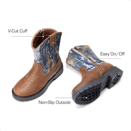 DREAM PAIRS Boys Girls Cowboy Boots Kids Western Riding Mid Calf Boots with Side Zipper (Toddler/Little Kid/Big Kid)