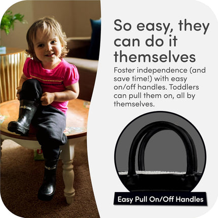 Kids Rain Boots for Girls & Boys – Waterproof Natural Rubber Toddler Rain Boots with Non-Slip Outsole & Easy Pull Handles – Solid, Pattern & Glitter Designs