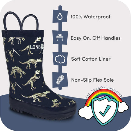 Kids Rain Boots for Girls & Boys – Waterproof Natural Rubber Toddler Rain Boots with Non-Slip Outsole & Easy Pull Handles – Solid, Pattern & Glitter Designs