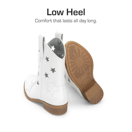 DREAM PAIRS Girls Cowgirl Boots Mid Calf Glitter Cowboy Western Boots Toddler Girls Star Riding Shoes