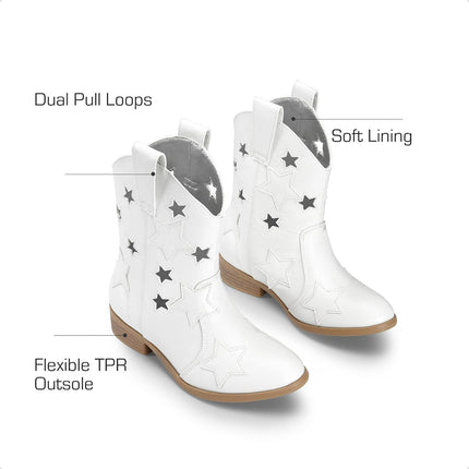 DREAM PAIRS Girls Cowgirl Boots Mid Calf Glitter Cowboy Western Boots Toddler Girls Star Riding Shoes
