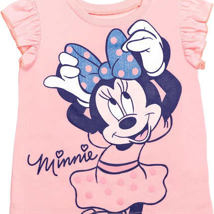 Disney Minnie Mouse Rainbow Floral T-Shirt and Chambray Shorts Outfit Set Infant to Big Kid Sizes (12 Months - 14-16)