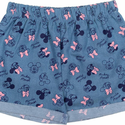 Disney Minnie Mouse Rainbow Floral T-Shirt and Chambray Shorts Outfit Set Infant to Big Kid Sizes (12 Months - 14-16)