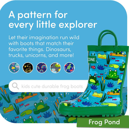 Kids Rain Boots for Girls & Boys – Waterproof Natural Rubber Toddler Rain Boots with Non-Slip Outsole & Easy Pull Handles – Solid, Pattern & Glitter Designs