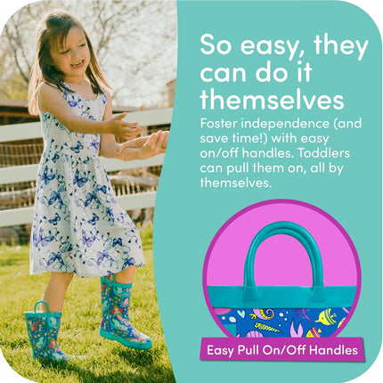Kids Rain Boots for Girls & Boys – Waterproof Natural Rubber Toddler Rain Boots with Non-Slip Outsole & Easy Pull Handles – Solid, Pattern & Glitter Designs