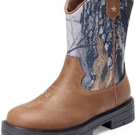 DREAM PAIRS Boys Girls Cowboy Boots Kids Western Riding Mid Calf Boots with Side Zipper (Toddler/Little Kid/Big Kid)