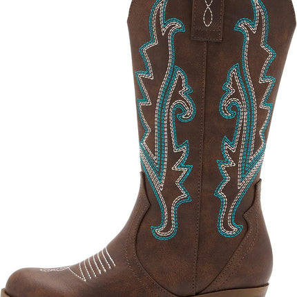 Girls Kids Western Boots Embroidered Cowgirl Cowboy Boots Girls Mid Calf Riding Shoes Little Kid/Big Kid