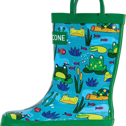 Kids Rain Boots for Girls & Boys – Waterproof Natural Rubber Toddler Rain Boots with Non-Slip Outsole & Easy Pull Handles – Solid, Pattern & Glitter Designs