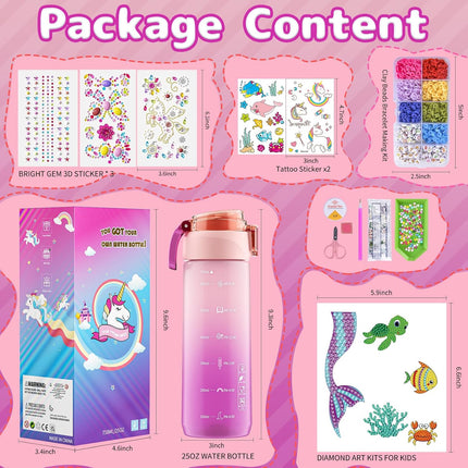 Gifts for Girls 4-12, Decorate Your Own Water Bottle Kits for Girls, Unicorn Diamond Painting Toys & Friendship Bracelet Kit, Fun Arts Crafts for Kids Ages 4-6-8-10, Birthday Gifts Toys for Kids