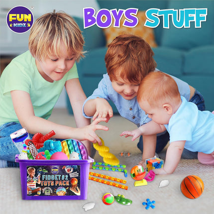 Fidget Pack Box for Boys Girls 4-12, FunKidz Fidget Toys for Kids 5-7 Autistic Sensory Mystery Birthday Gifts in Reusable Portable Treasure Box Nice Party Favors