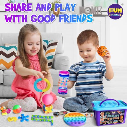 Fidget Pack Box for Boys Girls 4-12, FunKidz Fidget Toys for Kids 5-7 Autistic Sensory Mystery Birthday Gifts in Reusable Portable Treasure Box Nice Party Favors
