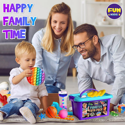 Fidget Pack Box for Boys Girls 4-12, FunKidz Fidget Toys for Kids 5-7 Autistic Sensory Mystery Birthday Gifts in Reusable Portable Treasure Box Nice Party Favors