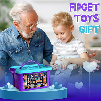 Fidget Pack Box for Boys Girls 4-12, FunKidz Fidget Toys for Kids 5-7 Autistic Sensory Mystery Birthday Gifts in Reusable Portable Treasure Box Nice Party Favors
