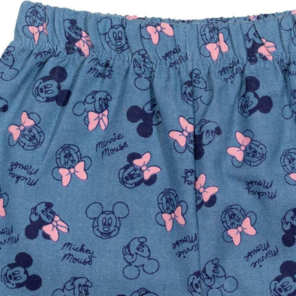 Disney Minnie Mouse Rainbow Floral T-Shirt and Chambray Shorts Outfit Set Infant to Big Kid Sizes (12 Months - 14-16)