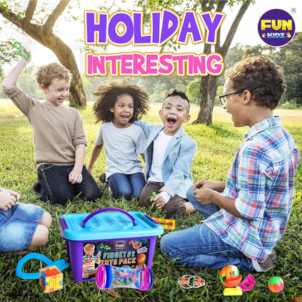 Fidget Pack Box for Boys Girls 4-12, FunKidz Fidget Toys for Kids 5-7 Autistic Sensory Mystery Birthday Gifts in Reusable Portable Treasure Box Nice Party Favors
