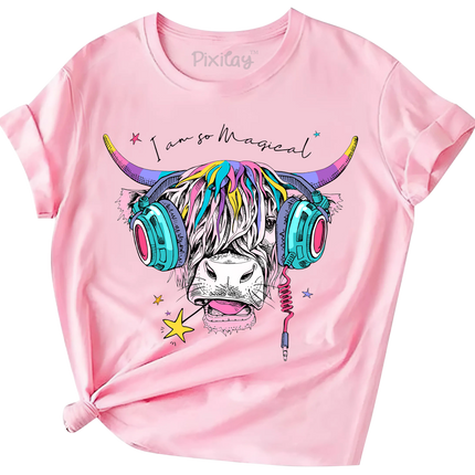 Girls Scottish Cow Graphic Short Sleeve T-Shirt