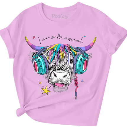 Girls Scottish Cow Graphic Short Sleeve T-Shirt