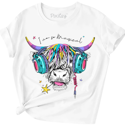 Girls Scottish Cow Graphic Short Sleeve T-Shirt