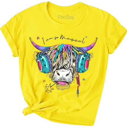 Girls Scottish Cow Graphic Short Sleeve T-Shirt