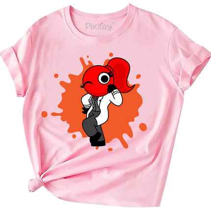 Red Rainbow Friend Girls Short Sleeve T-Shirt