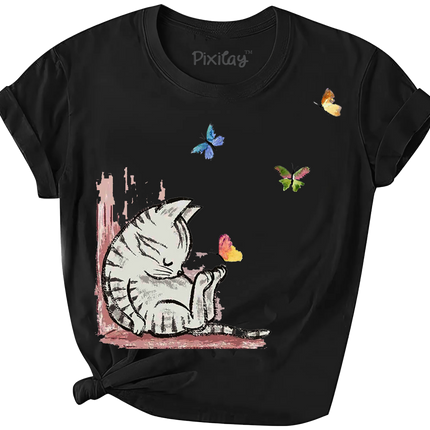 Sleeping Kitty Girls Short Sleeve T-Shirt