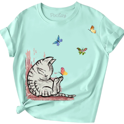 Sleeping Kitty Girls Short Sleeve T-Shirt
