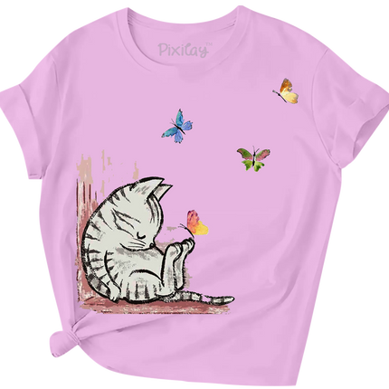 Sleeping Kitty Girls Short Sleeve T-Shirt