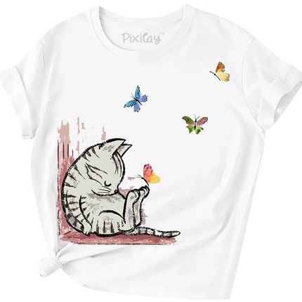 Sleeping Kitty Girls Short Sleeve T-Shirt