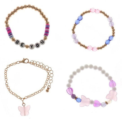 Wonder Nation 4 Pack Bracelet Set with Butterflies and 'Be You' Letter Beads (Girl's)