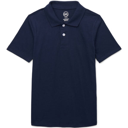 Wonder Nation Boys' School Uniform Jersey Polo Shirt with Short Sleeves, Sizes 4-18 & Husky