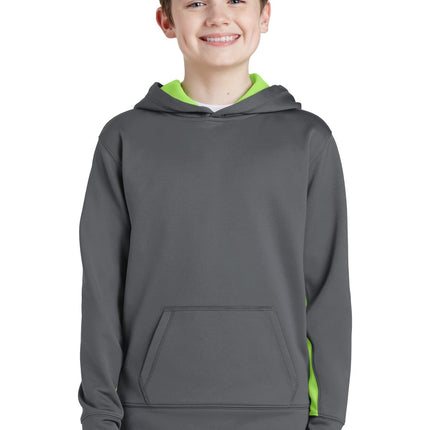Sport-Tek YST235: Youth Sport-Wick Fleece Colorblock Hooded Pullover