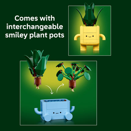 LEGO Botanicals Happy Plants Building Toy for Kids, Girls, and Boys 9+ - Playroom Decor for Desk or Shelf - Birthday Gift Idea for Young Gardeners - Artificial Indoor Plant for Play & Display - 10349