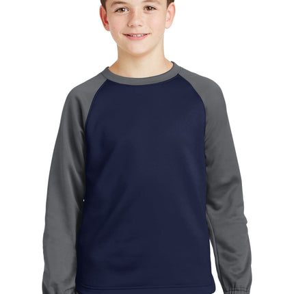 DISCONTINUED  Sport-Tek ®  Youth Sport-Wick ®  Raglan Colorblock Fleece Crewneck. YST242