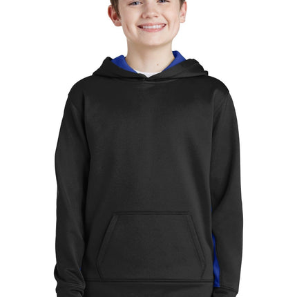 Sport-Tek YST235: Youth Sport-Wick Fleece Colorblock Hooded Pullover