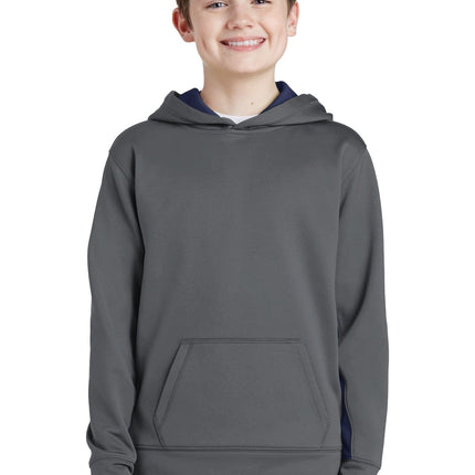 Sport-Tek YST235: Youth Sport-Wick Fleece Colorblock Hooded Pullover