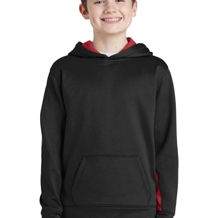 Sport-Tek YST235: Youth Sport-Wick Fleece Colorblock Hooded Pullover