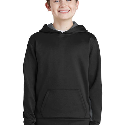 Sport-Tek YST235: Youth Sport-Wick Fleece Colorblock Hooded Pullover